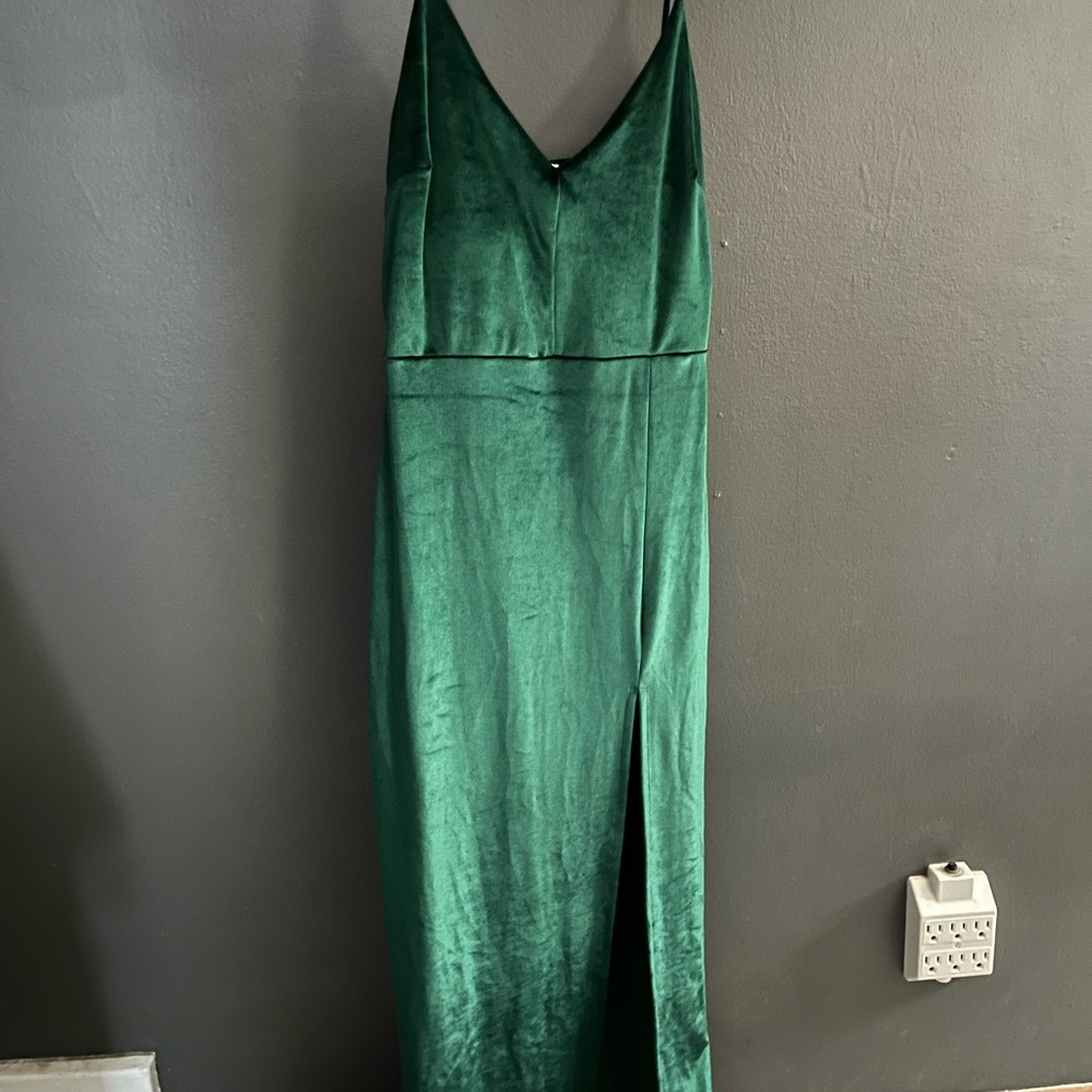 Green velvet strappy maxi dress